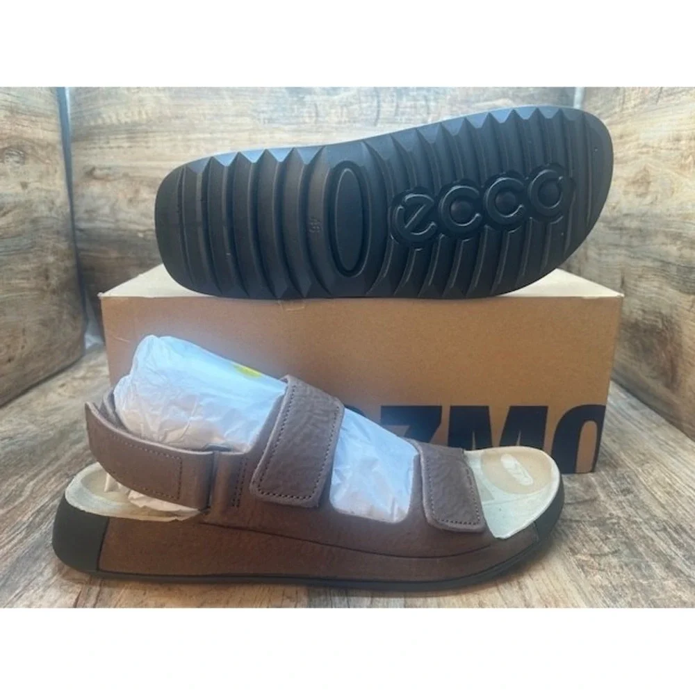 Ecco Men's Cozmo Sports Leather Sandals 3-Adj Straps Cocoa Brown NIB - 12-12.5